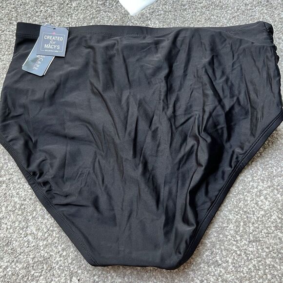 ISLAND ESCAPE Black High Waist Tummy Control Ruched Swim Bottoms Plus Size 22W - Picture 6 of 6